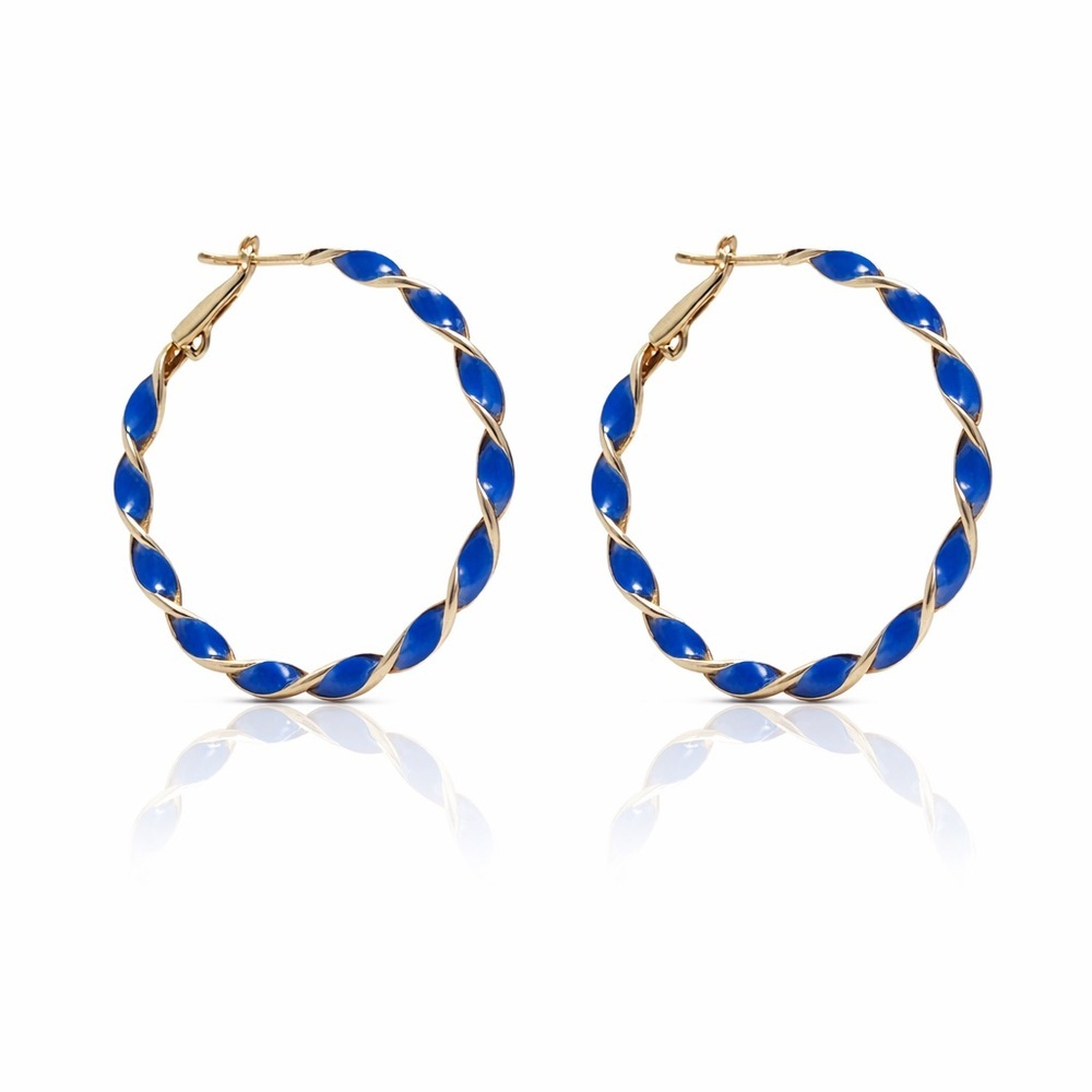 Elegant Blue and Gold Hoop Earrings